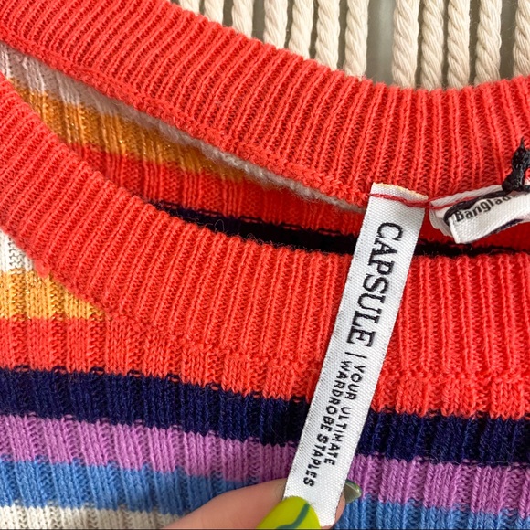 Capsule Rainbow Stripe Ruffle Ribbed Knit Top Size 20/22 - Picture 7 of 8